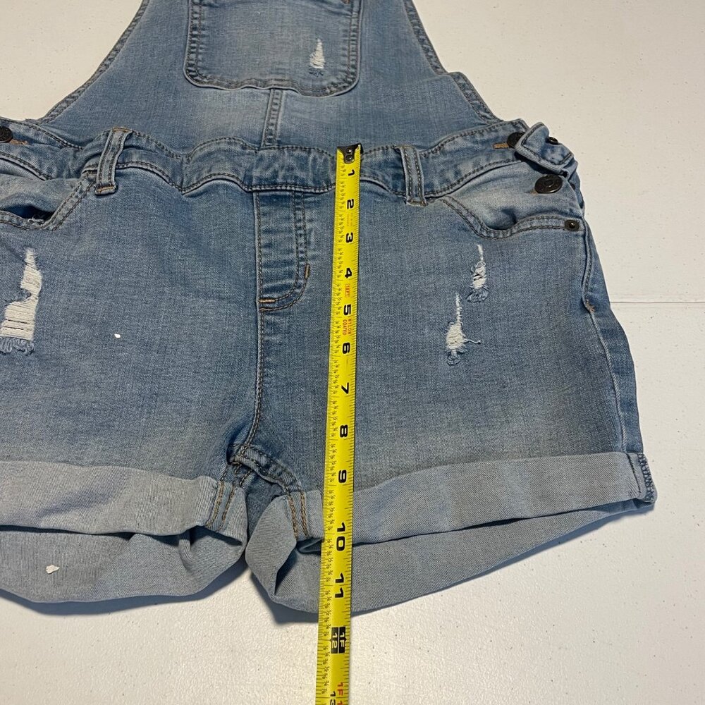 Distressed blue denim short jumpsuit with adjustable white straps, Size 16 - Picture 10 of 12